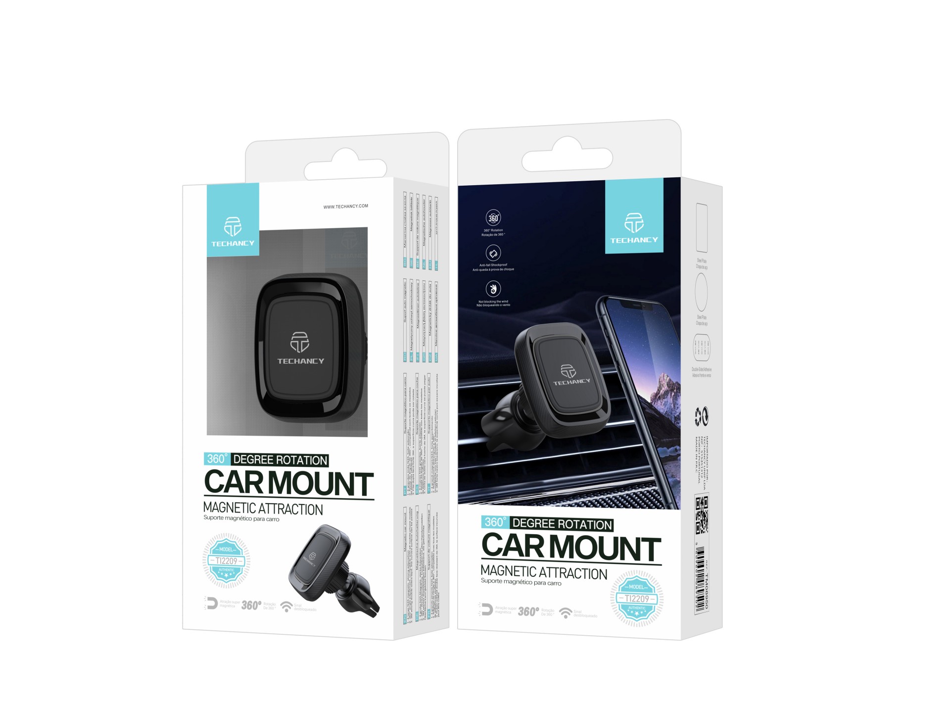 Techancy Suporte Magnético Para Telemóvel Para Automóvel Ti2209, Forte Capacidade De Adsorção Magnét