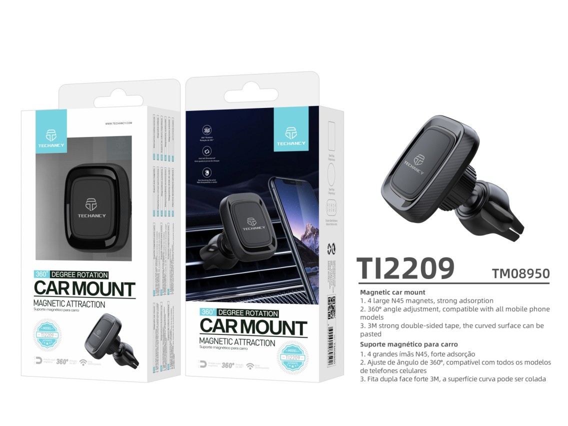 Techancy Suporte Magnético Para Telemóvel Para Automóvel Ti2209, Forte Capacidade De Adsorção Magnét