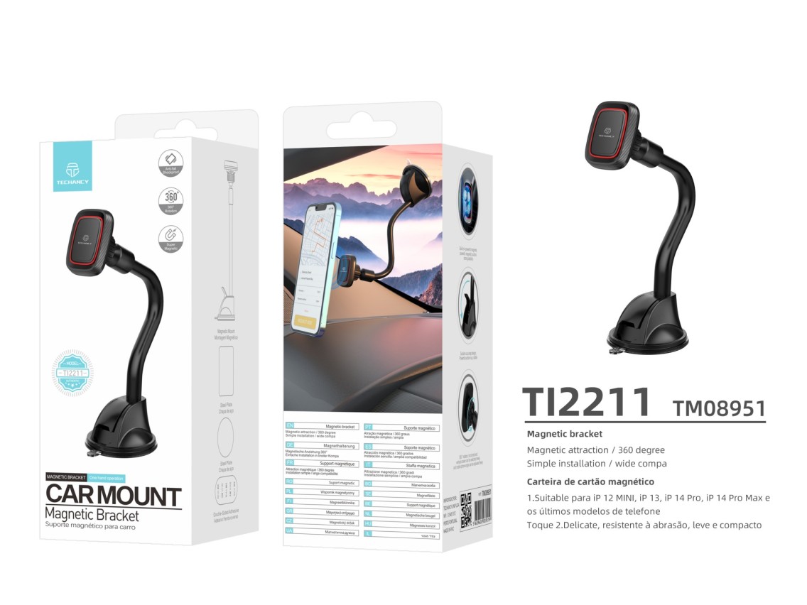 Techancy Suporte Magnético Para Telemóvel No Automóvel, Preto E Vermelho Ti2211, Forte Adsorção Magn