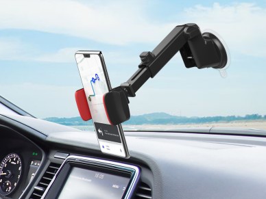 Techancy Car Phone Holder Black+Red Ti2230, Retractable Stand, Non-Slip Suction Cup, 4-7.2 Inches