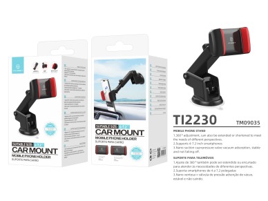 Techancy Car Phone Holder Black+Red Ti2230, Retractable Stand, Non-Slip Suction Cup, 4-7.2 Inches