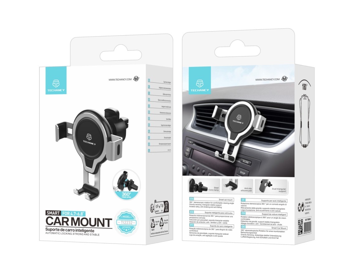 Techancy Suporte de Carro TI2232 , Rotação 360°, Suporte Estável, Compatível com Telemóveis 4.7-6.8