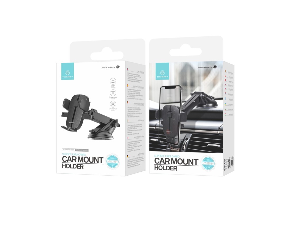 Techancy Suporte Para Telemóvel Para Automóvel Ti2252, Ventosa De Fixação Firme, Rotação De 360°, De