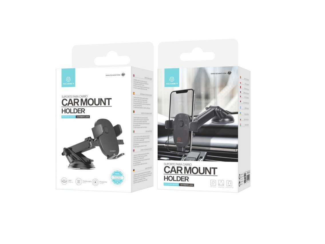 Techancy Car Phone Holder Ti2253, Firm Fixing Suction Cup, 360° Rotation, Unlock With One Key.