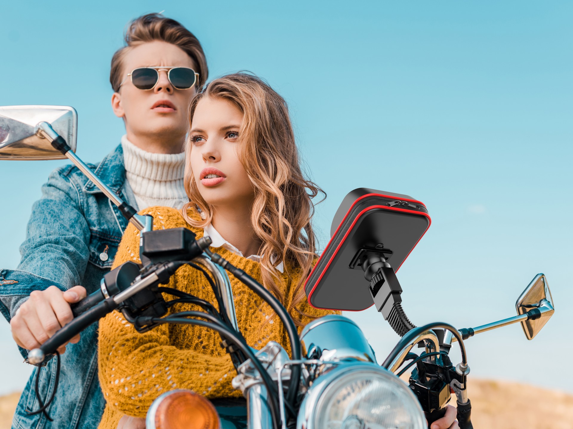 Techancy Motorcycle Phone Holder with Waterproof Function Black+Red Ti2261, Universal Motorcycle Mir