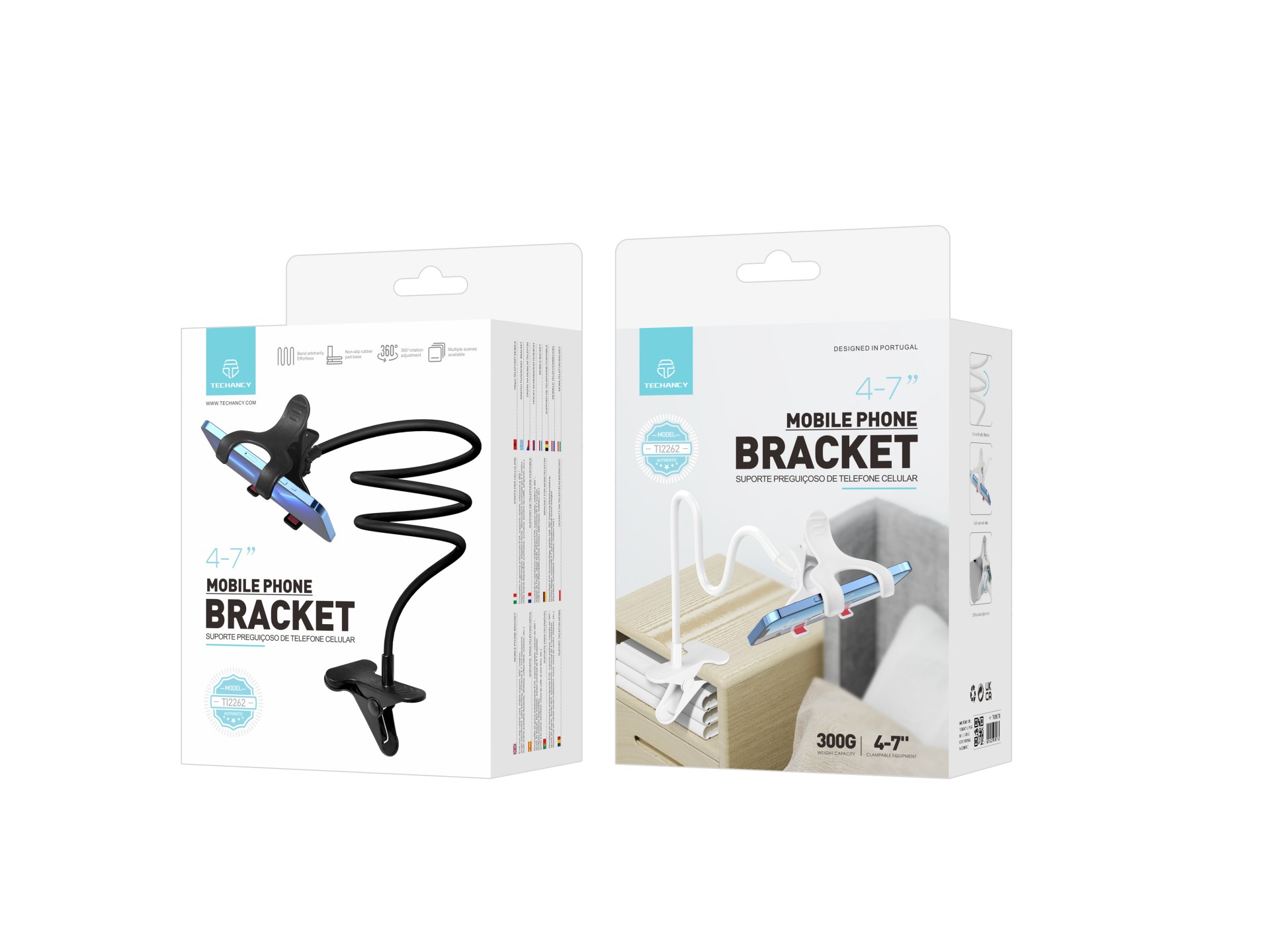 Techancy Suporte Para Telemóvel Gratuito E Ajustável Ti2262 Preto, 4-7 Polegadas, Fácil De Dobrar, A