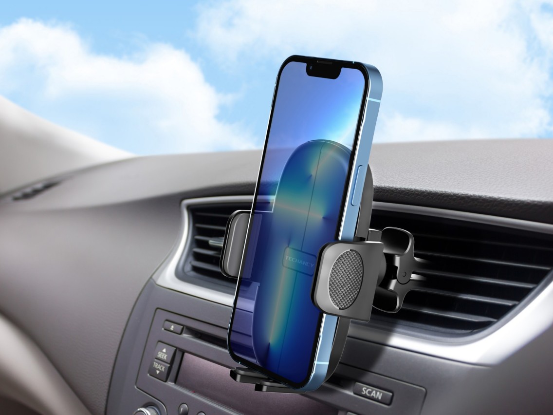 Techancy Car Phone Holder Ti2270, Adjustable to Different Phones, One-Touch Opening and Closing.