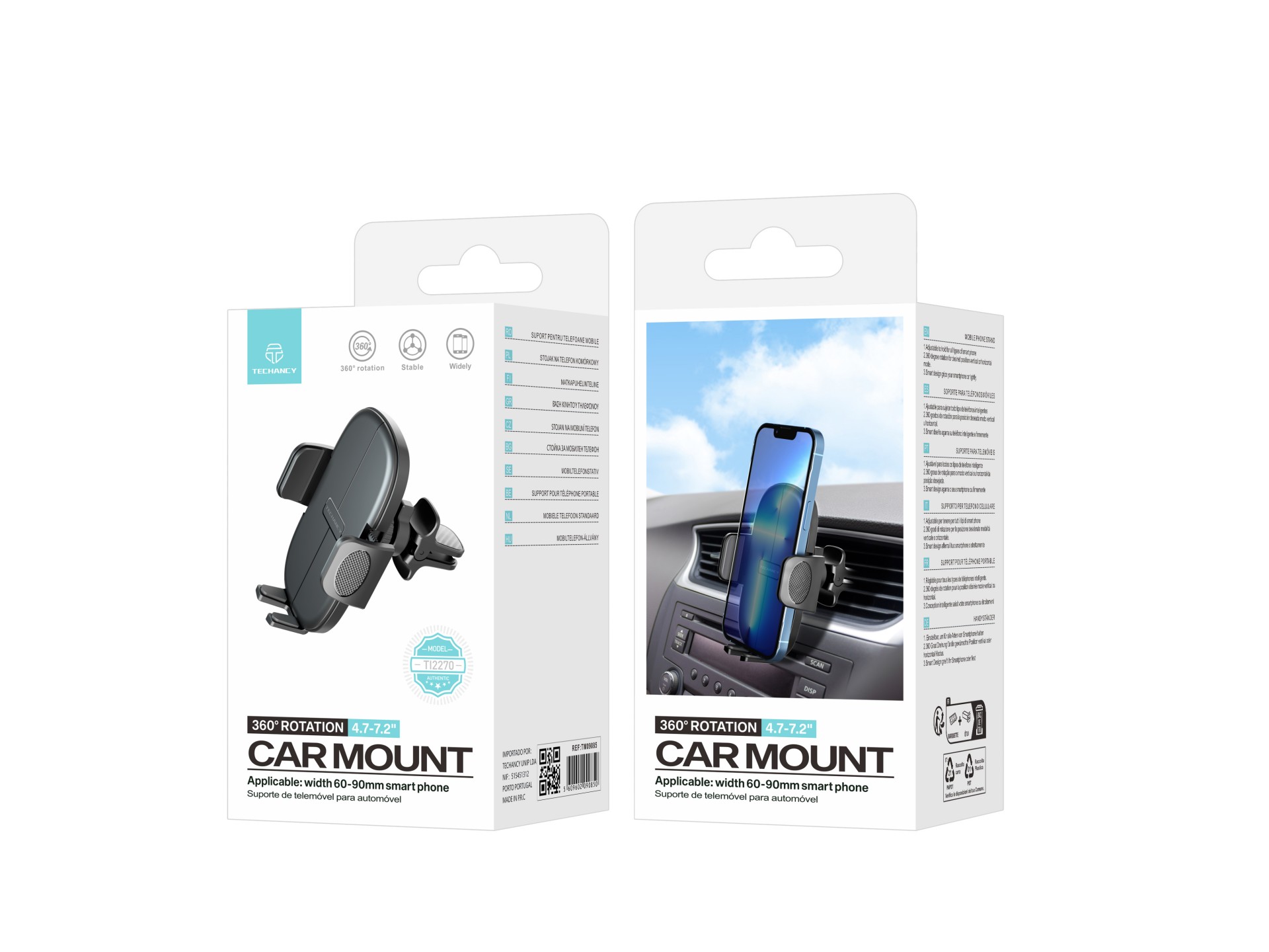 Techancy Suporte Para Telemóvel Para Automóvel Ti2270, Ajustável A Diferentes Telemóveis, Abertura E