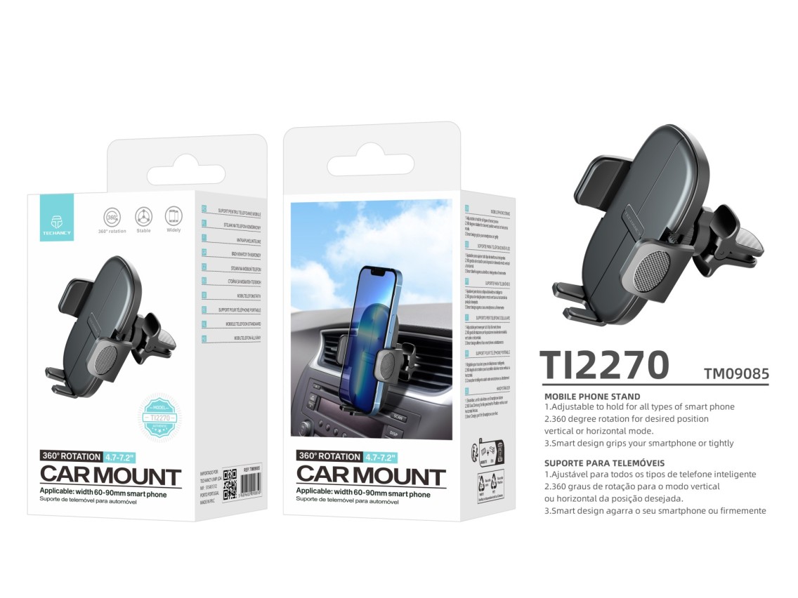 Techancy Car Phone Holder Ti2270, Adjustable to Different Phones, One-Touch Opening and Closing.