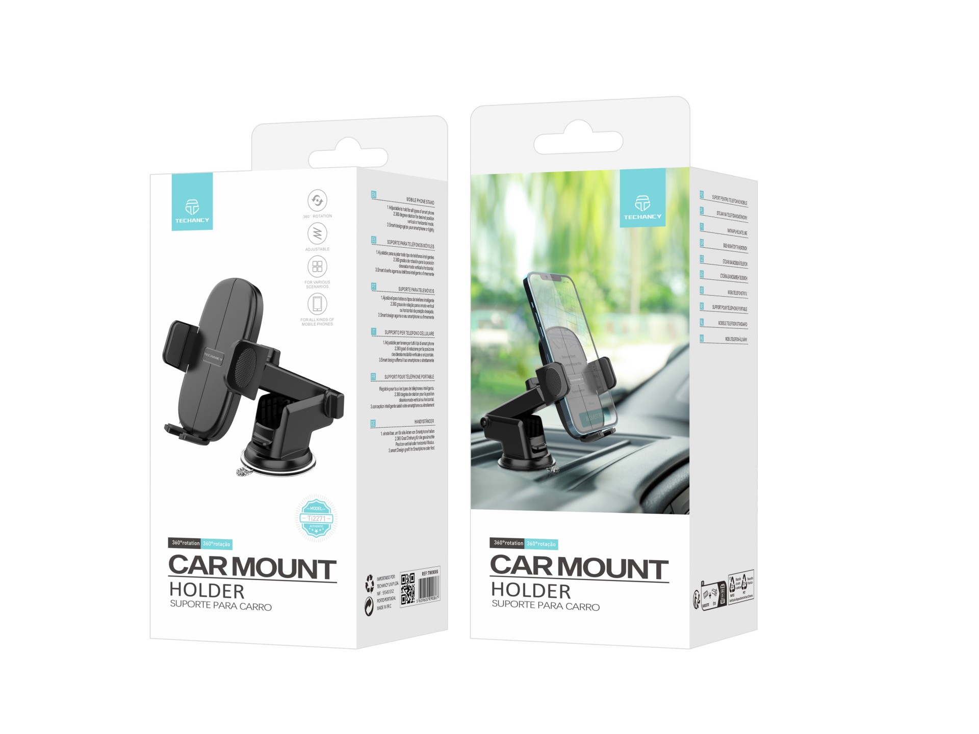 Techancy Suporte Para Telemóvel Para Automóvel Ti2271, Ajustável A Diferentes Telemóveis, Abertura E