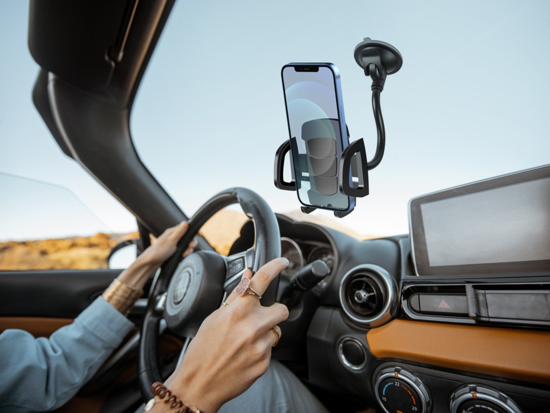Techancy Suporte Para Telemóvel Para Automóvel Ti2201, Rotação De 360°, Forma De Mangueira Variável,