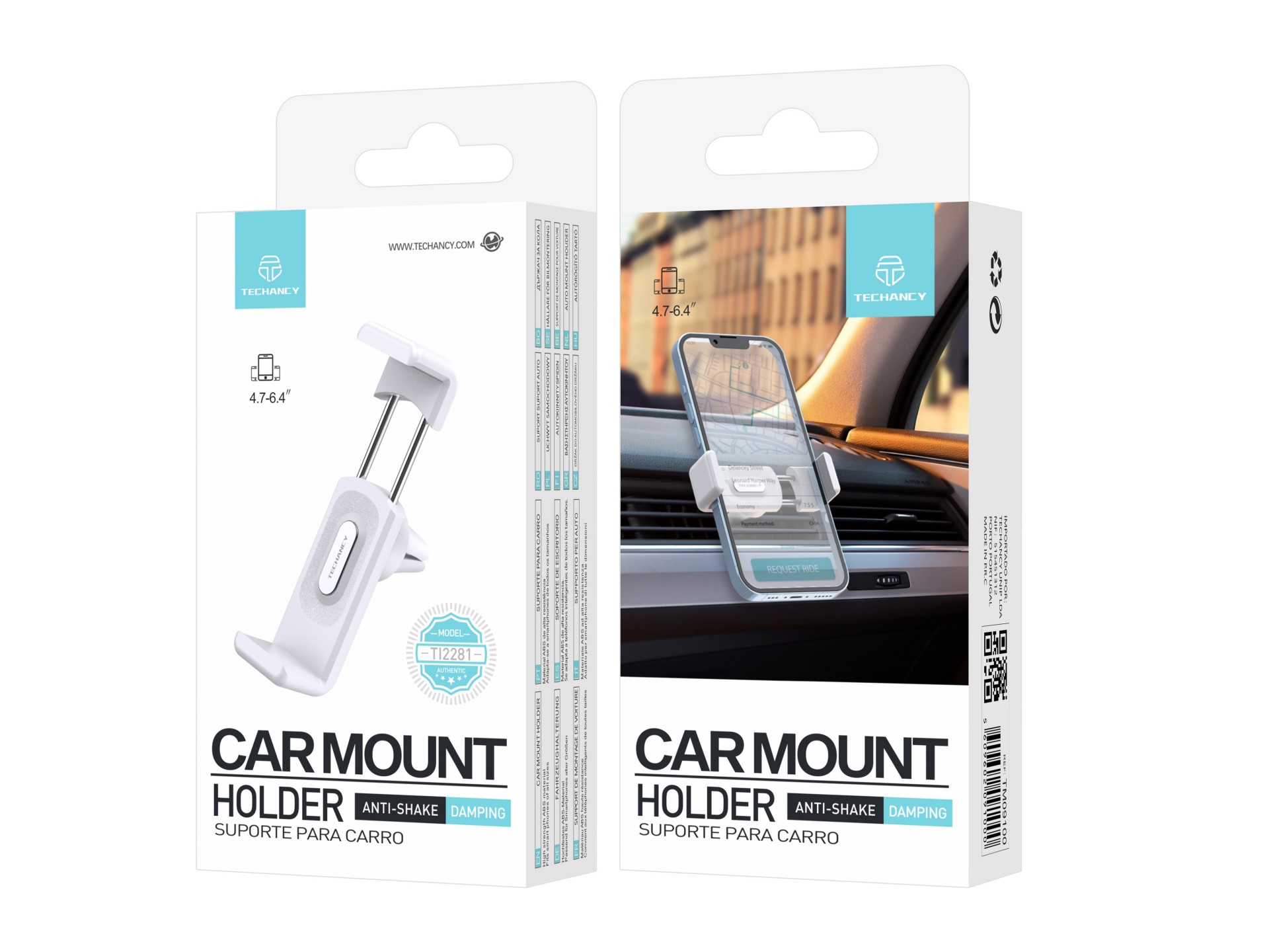 Techancy TI2281 Anti-Vibration Car Phone Holder Compatible with 4.7 to 6.4 Inches White