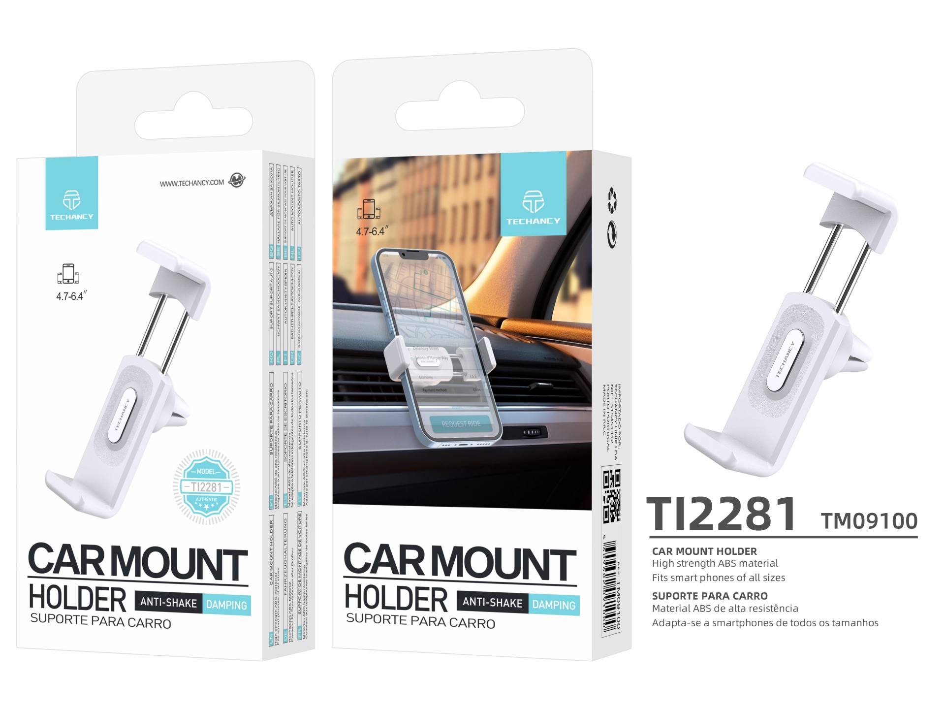 Techancy TI2281 Anti-Vibration Car Phone Holder Compatible with 4.7 to 6.4 Inches White