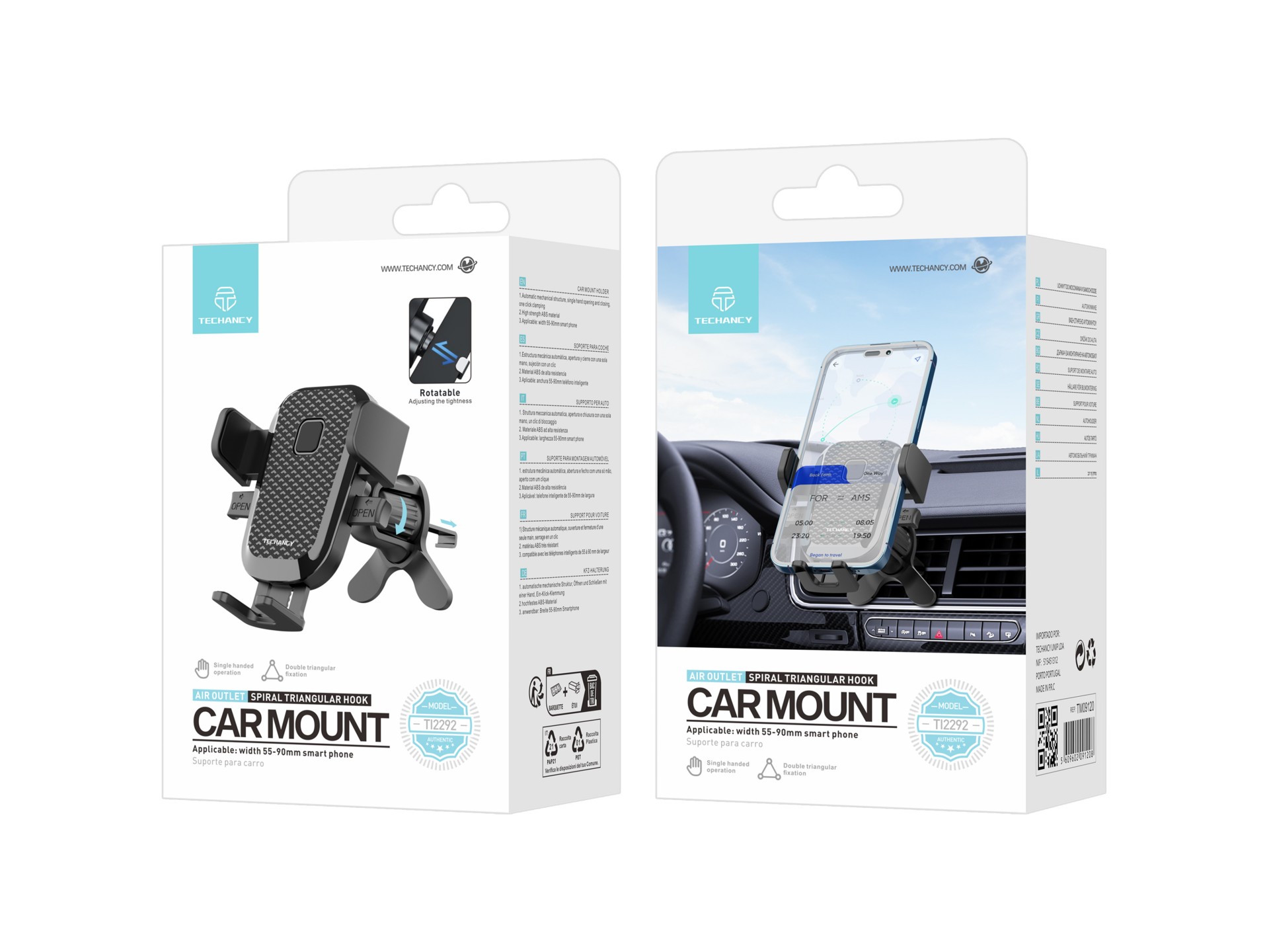 Techancy Car Phone Holder Ti2292, One-Hand Operation, Automatic Opening and Closing, Abs Material.