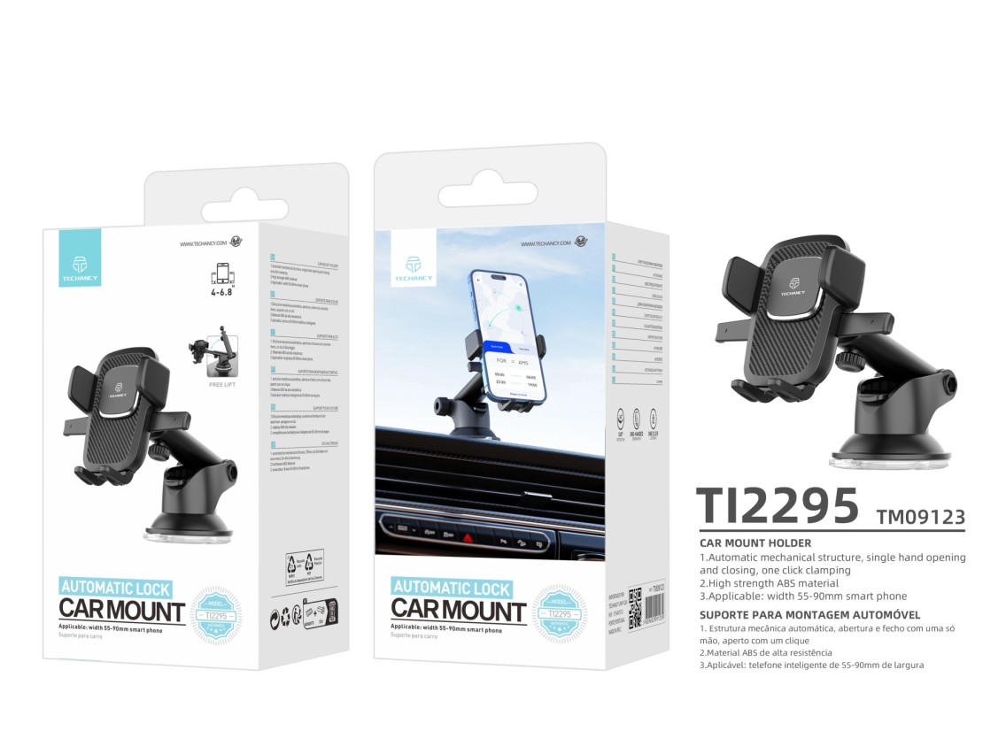 Techancy Ti2295 Car Phone Holder, High Strength ABS Material, 4-6.8 Inch Mobile Phone