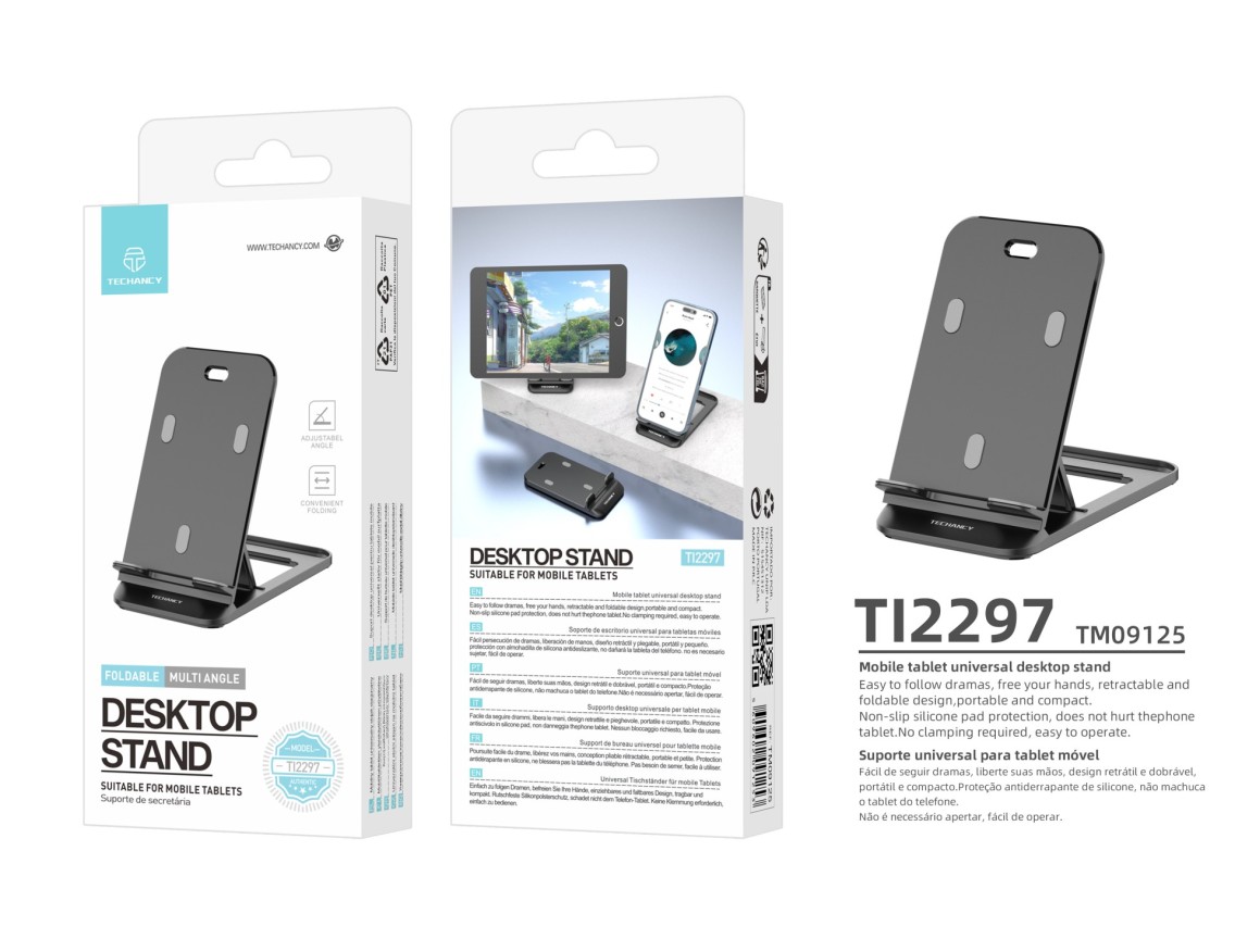 Techancy Suporte Para Telemóvel De Secretária Preto Ti2297, Design Dobrável Para Dispositivos Móveis