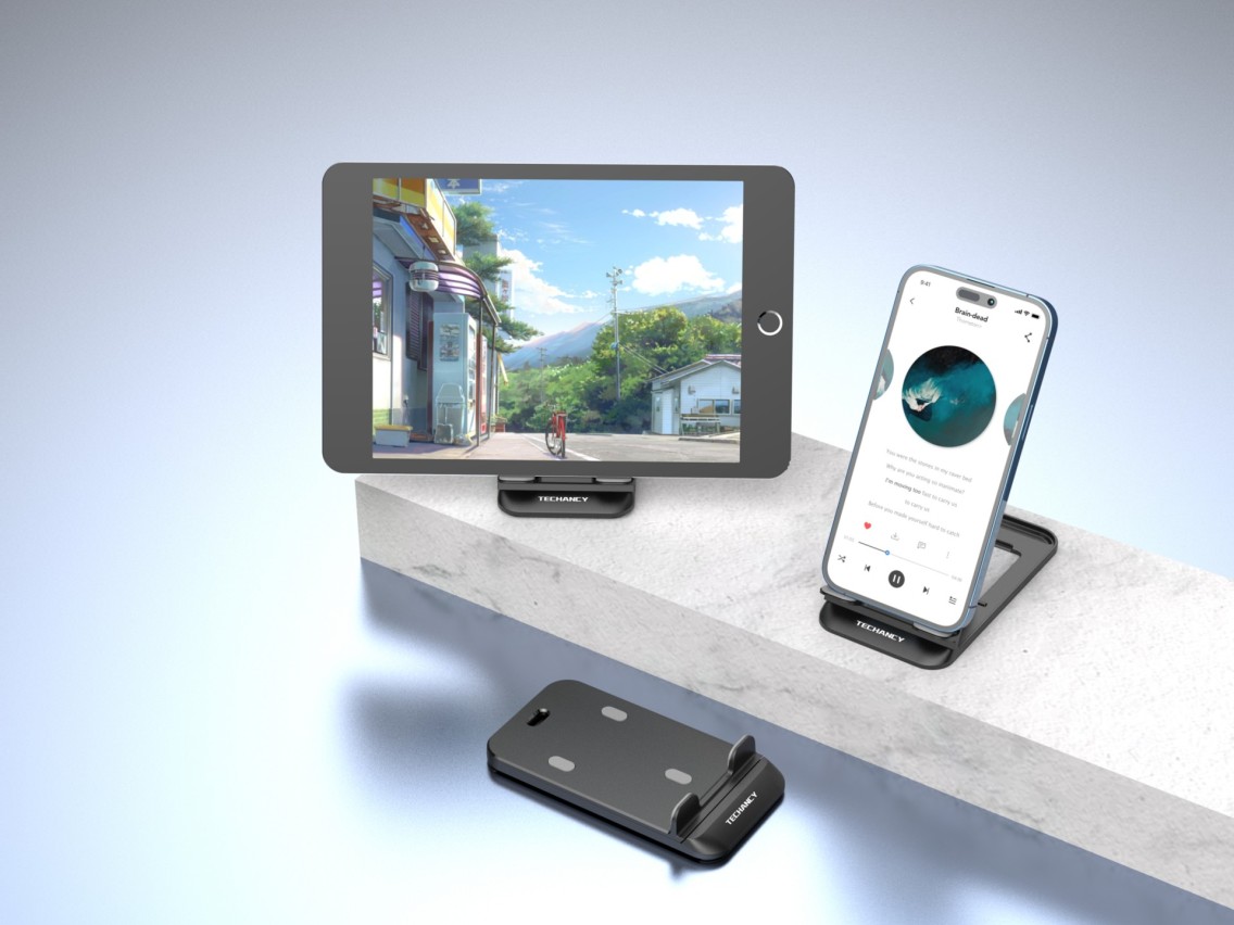 Techancy Suporte Para Telemóvel De Secretária Preto Ti2297, Design Dobrável Para Dispositivos Móveis