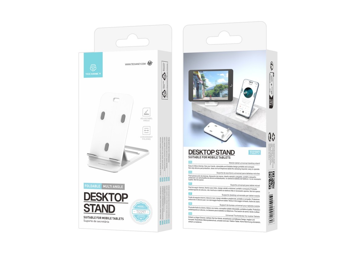 Techancy Suporte Para Telemóvel De Secretária Branco Ti2297, Design Dobrável Para Dispositivos Móvei
