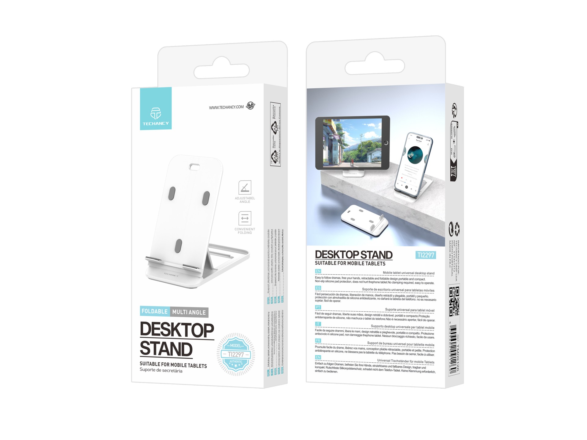 Techancy Suporte Para Telemóvel De Secretária Branco Ti2297, Design Dobrável Para Dispositivos Móvei