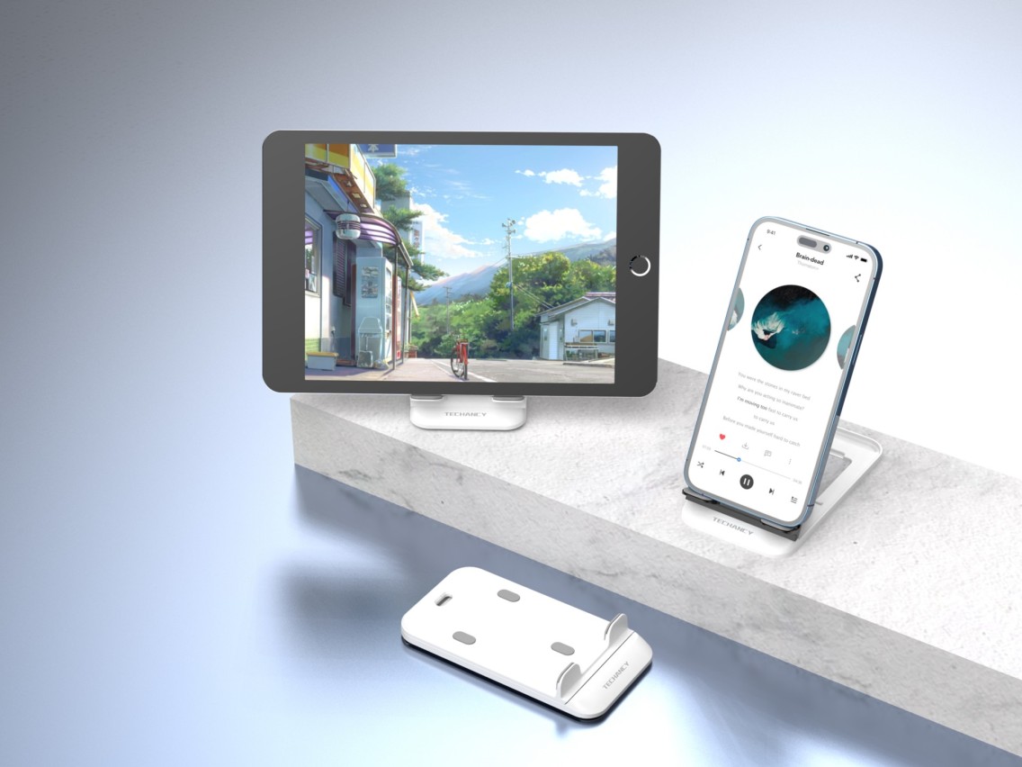Techancy Suporte Para Telemóvel De Secretária Branco Ti2297, Design Dobrável Para Dispositivos Móvei
