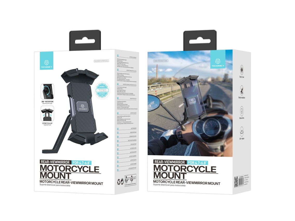 Techancy Suporte Para Telemóvel De Mota Ti2303, 4,7-6,8 Polegadas, Suporte Para Espelho Retrovisor D