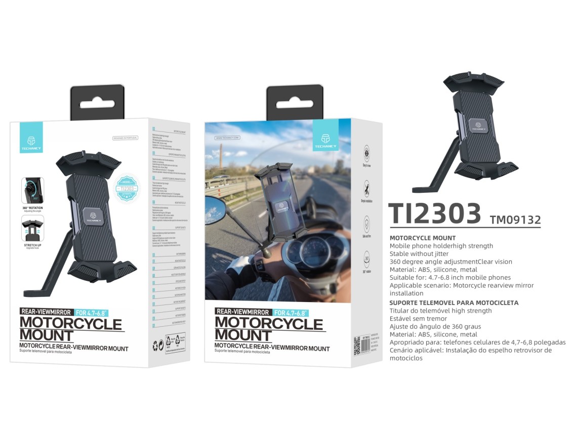 Techancy Suporte Para Telemóvel De Mota Ti2303, 4,7-6,8 Polegadas, Suporte Para Espelho Retrovisor D