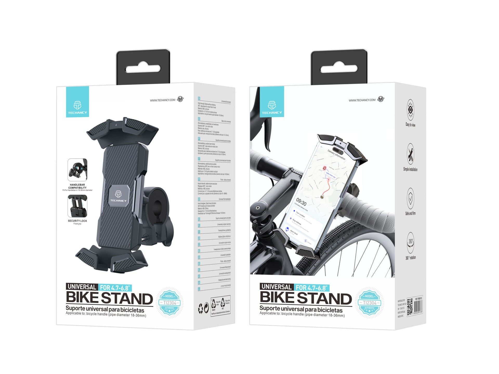Ti2304 Bicycle Phone Holder, 4.7-6.8 Inch, Handlebar Mounted, Stable and Does Not Shake