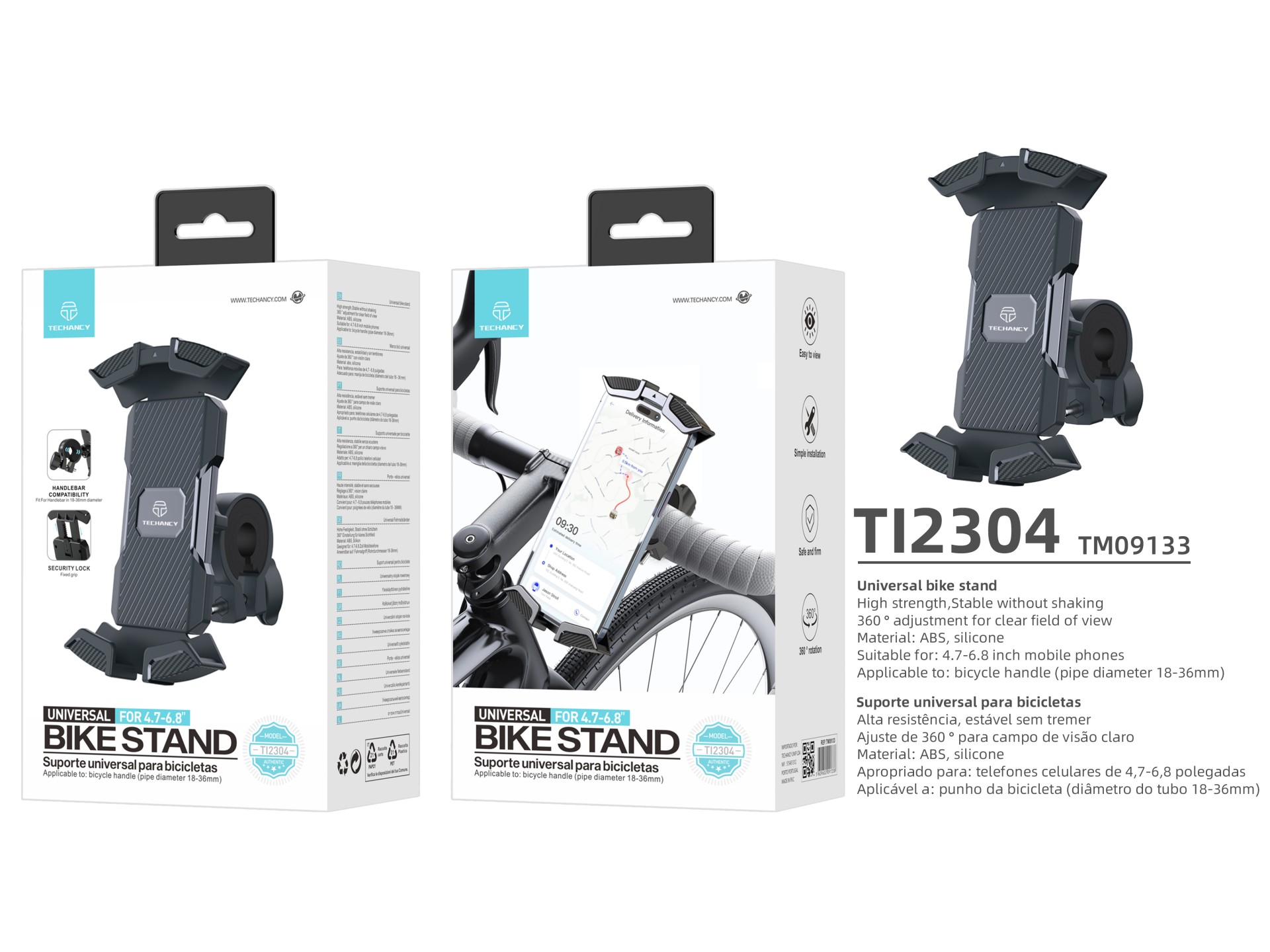 Ti2304 Bicycle Phone Holder, 4.7-6.8 Inch, Handlebar Mounted, Stable and Does Not Shake