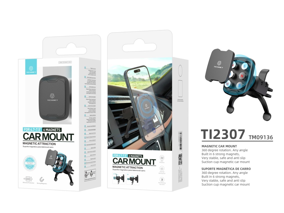 Techancy Suporte Magnético Para Telemóvel Para Automóvel Ti2307, Suporte Para Rotação De 360 Graus,