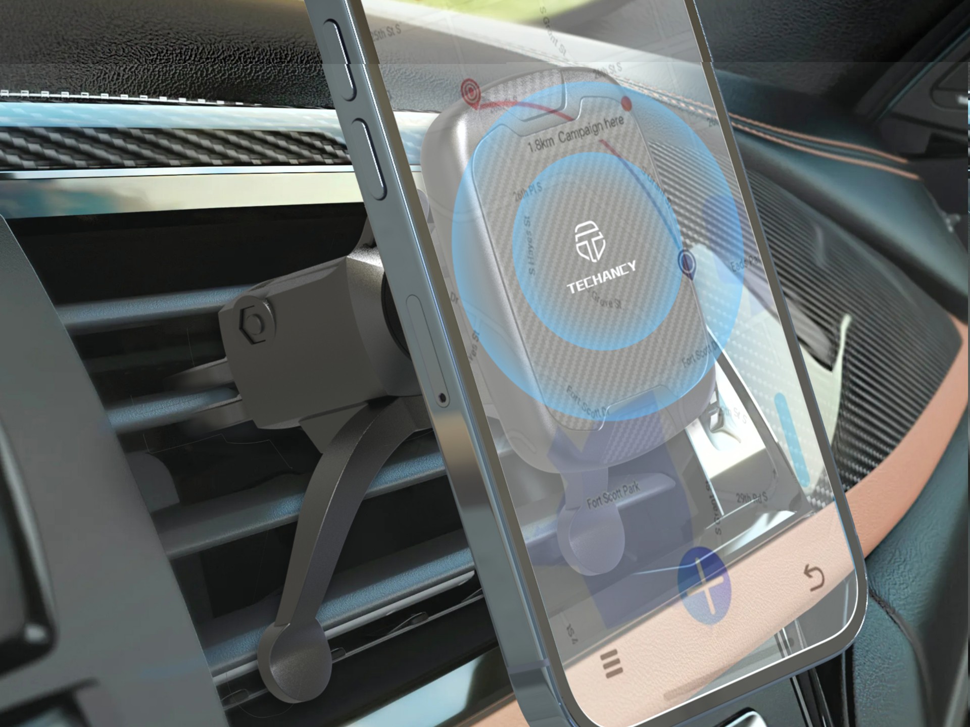 Techancy Suporte Magnético Para Telemóvel Para Automóvel Ti2307, Suporte Para Rotação De 360 Graus,