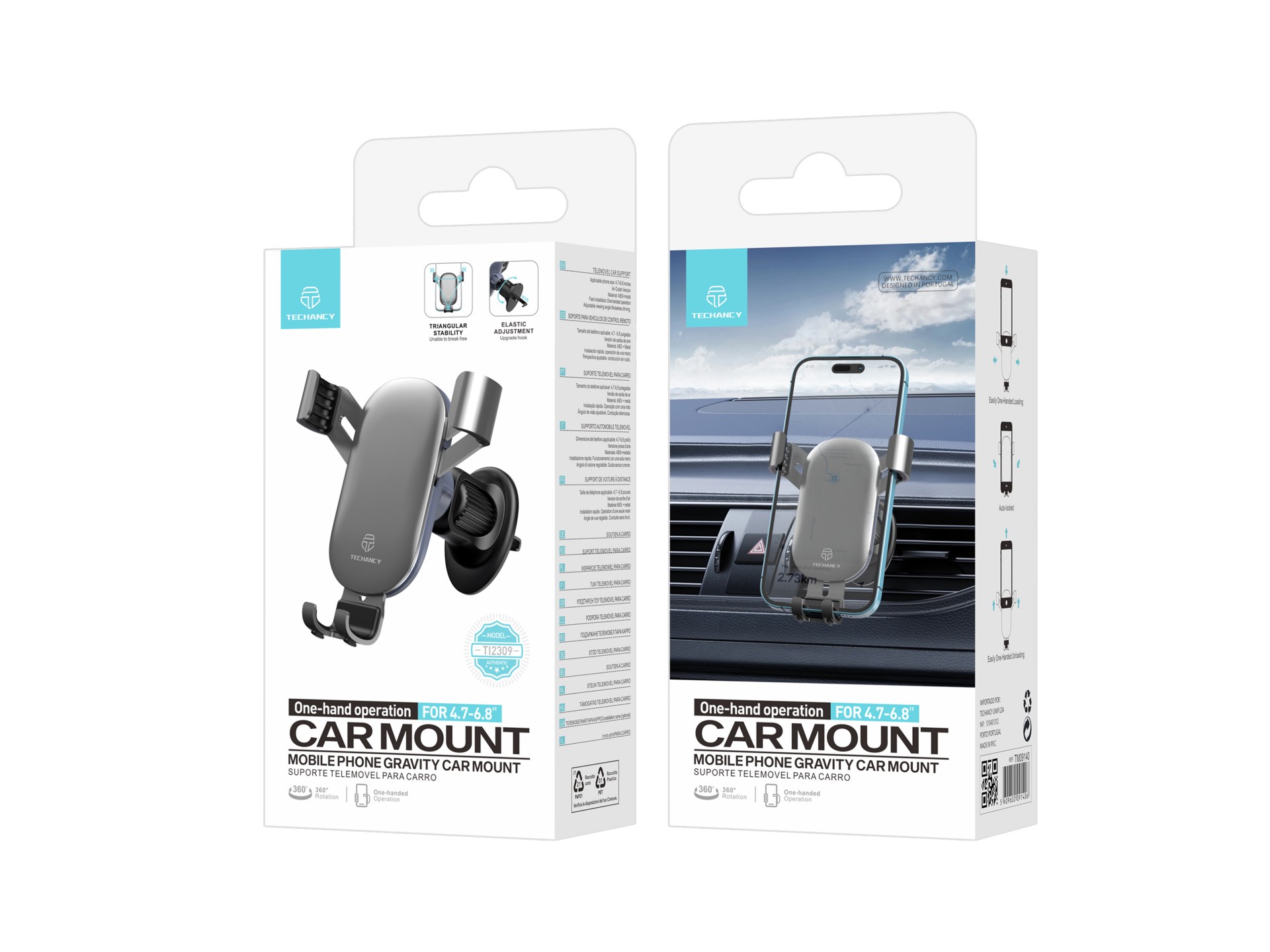 Techancy Suporte Para Telemóvel Para Automóvel Ti2309 , Telemóveis 4,7-6,8, Material Abs+Metal, Ângu