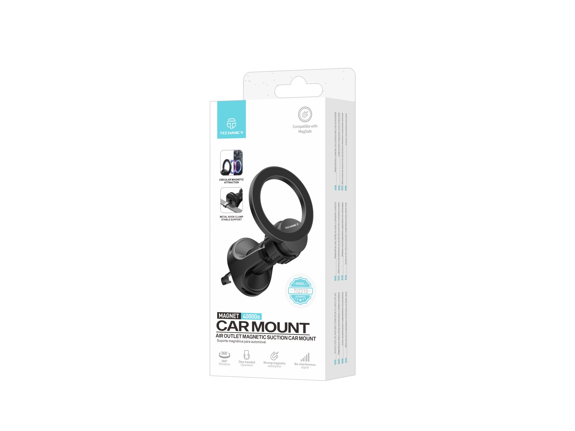Techancy Suporte Magnético Para Automóvel Com Magsafe Preto Ti2310, Fixação Magnética Compatível Com