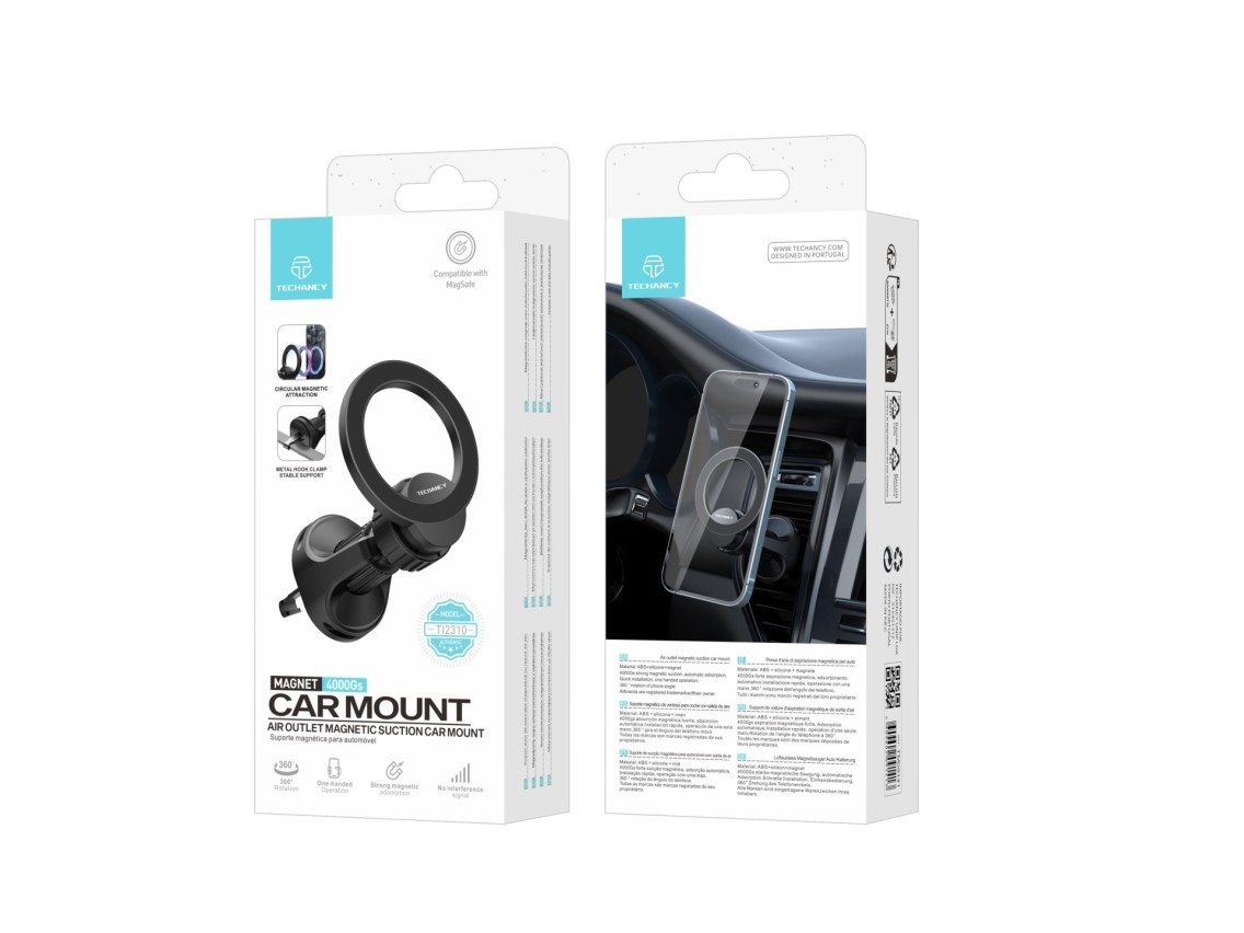 Techancy Suporte Magnético Para Automóvel Com Magsafe Preto Ti2310, Fixação Magnética Compatível Com