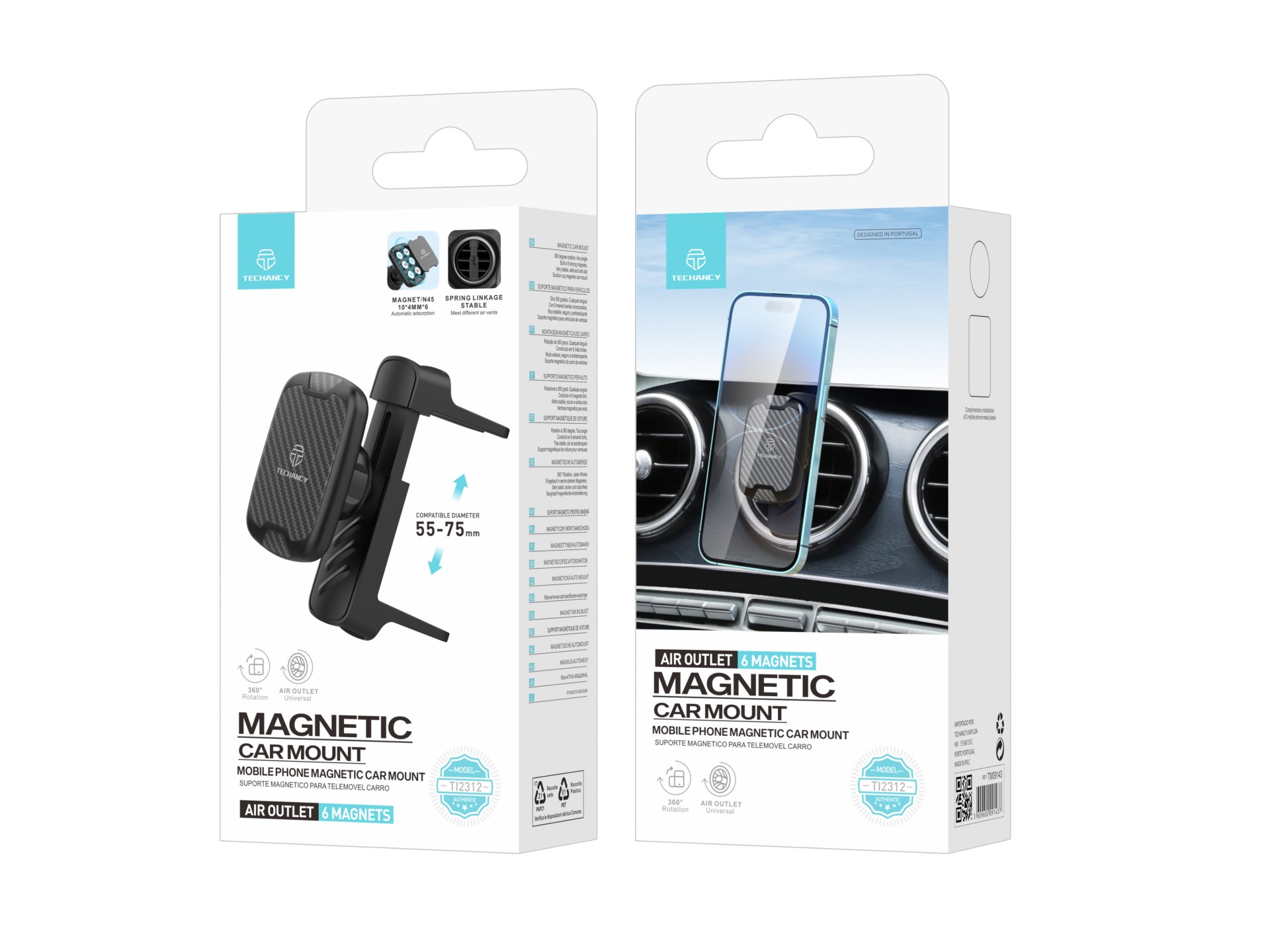 Techancy Magnetic Car Phone Holder Ti2312 Black, Compatible with Mercedes-Benz Round Air Vents