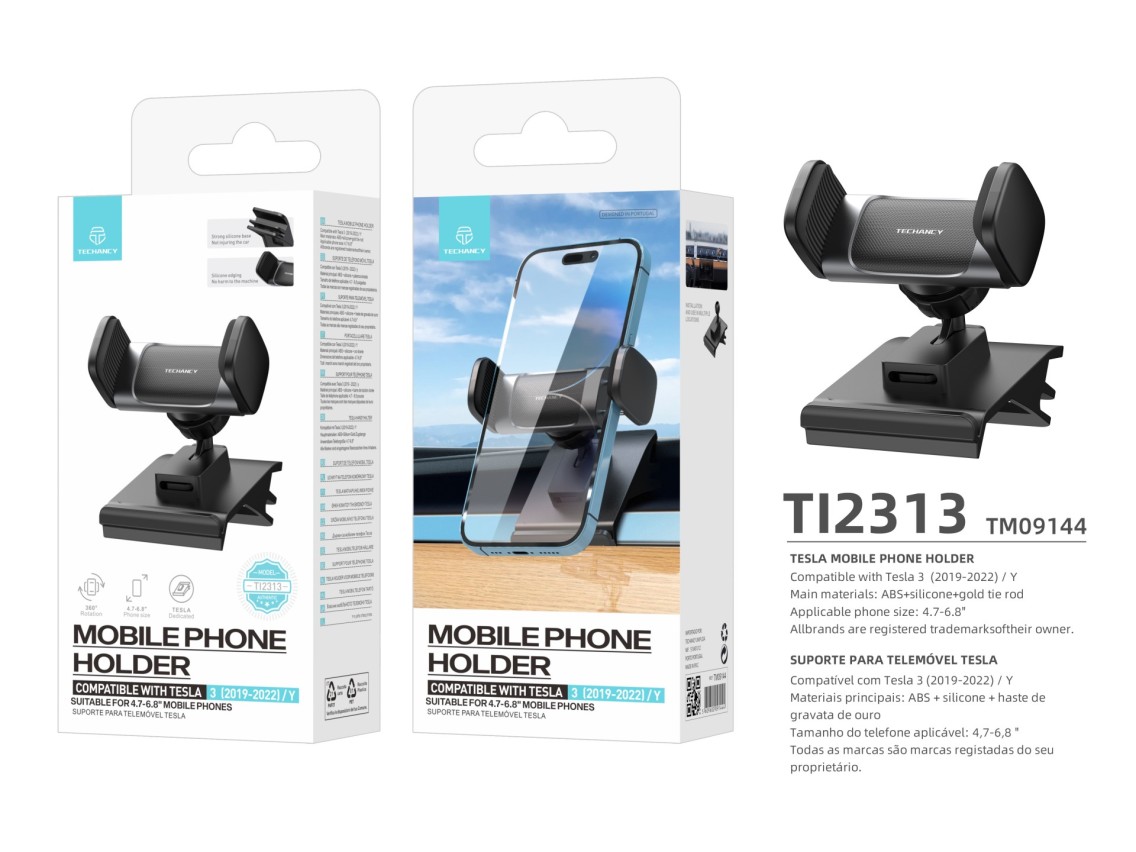 Techancy Suporte Para Telemóvel Para Automóvel Ti2313 Preto, 4,7-6,8 Polegadas, Compatível Com Tesla