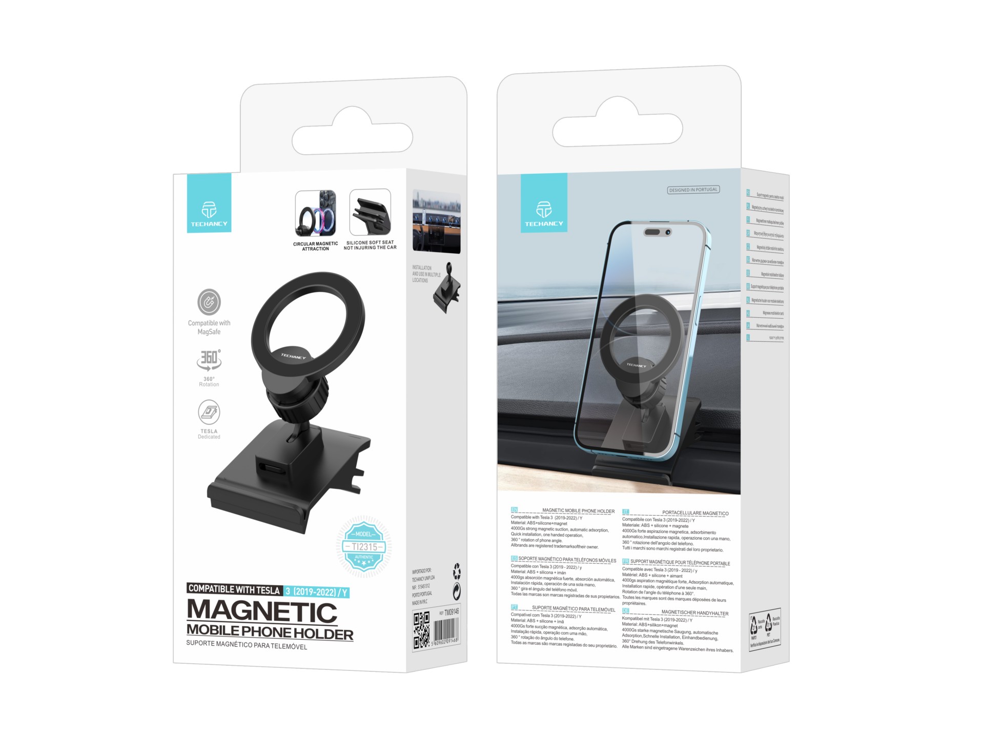 Techancy Suporte Magnético Para Automóvel Com Magsafe Preto Ti2315, Compatível Com Tesla Model 3/Y (