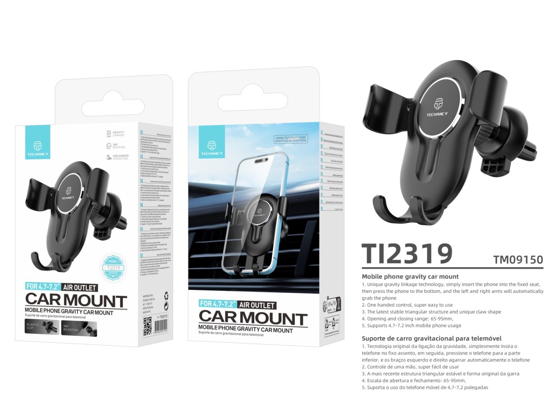 Techancy Suporte De Telemóvel Para Automóvel TI2319,Auto Grip Suporte Para Telemóveis De 4,7 - 7,2 -