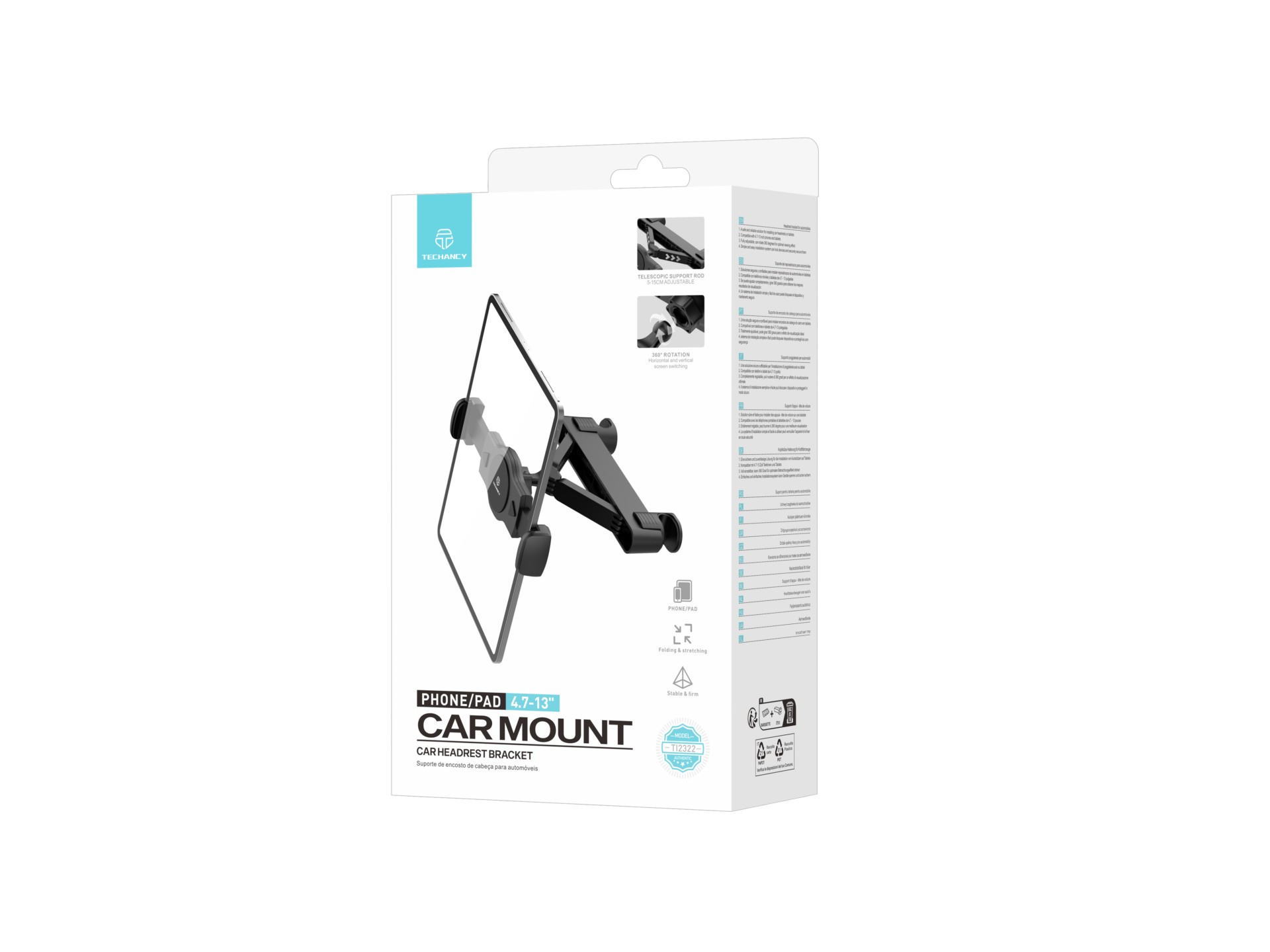 Techancy Suporte Para Banco Traseiro Do Automóvel TI2322, Para Dispositivos De 4,7-13 Polegadas Giro