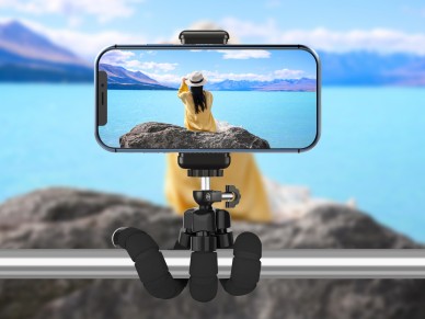 Techancy Mini Tripod Black Ti2323 with Folding Legs, Incl. Ball Head, 360° Rotation for Cameras