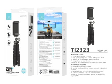 Techancy Mini Tripod Black Ti2323 with Folding Legs, Incl. Ball Head, 360° Rotation for Cameras