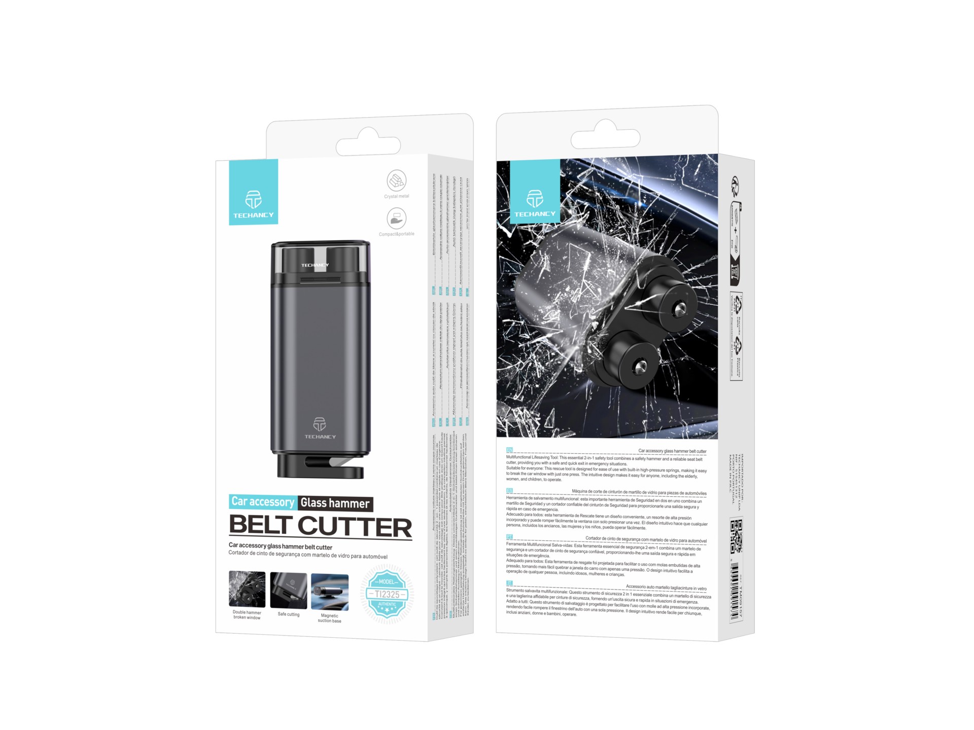 Techancy Ti2325 Multifunction Car Safety Hammer, Glass Safety Hammer and Seat Belt Cutter