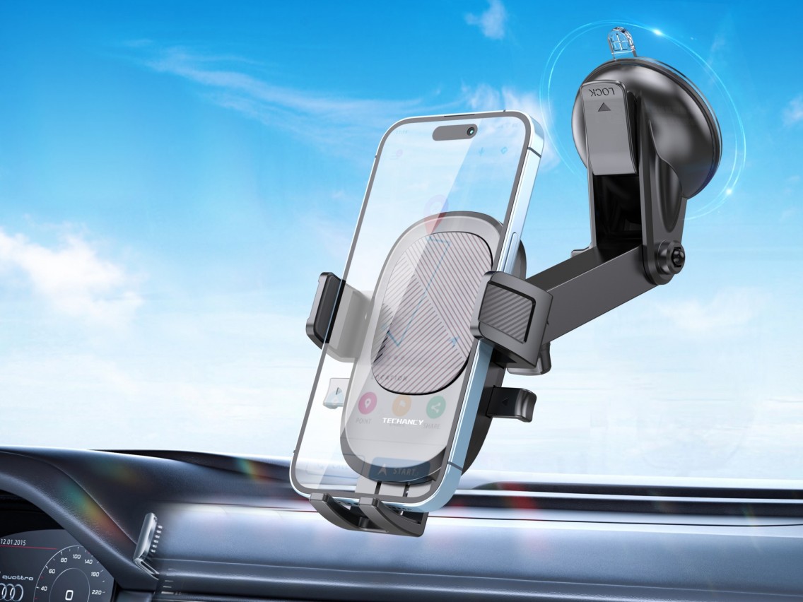 Techancy TI2328 Car Phone Holder Black, Adjustable Suction Cup, Compatible with 4.7-7.2 inch Phones