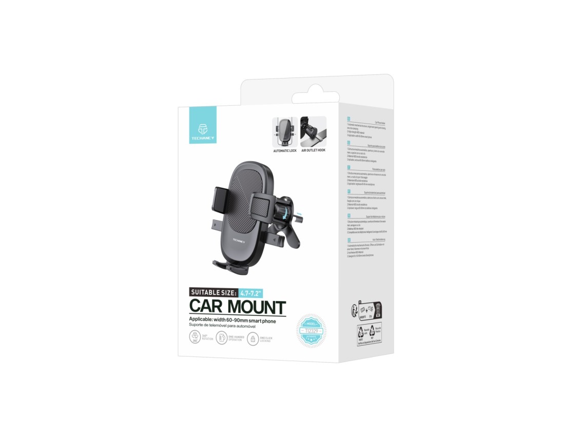 Techancy Ti2329 Car Phone Holder Black, Air Vent Mount, 4.7-7.2 Inch Phone