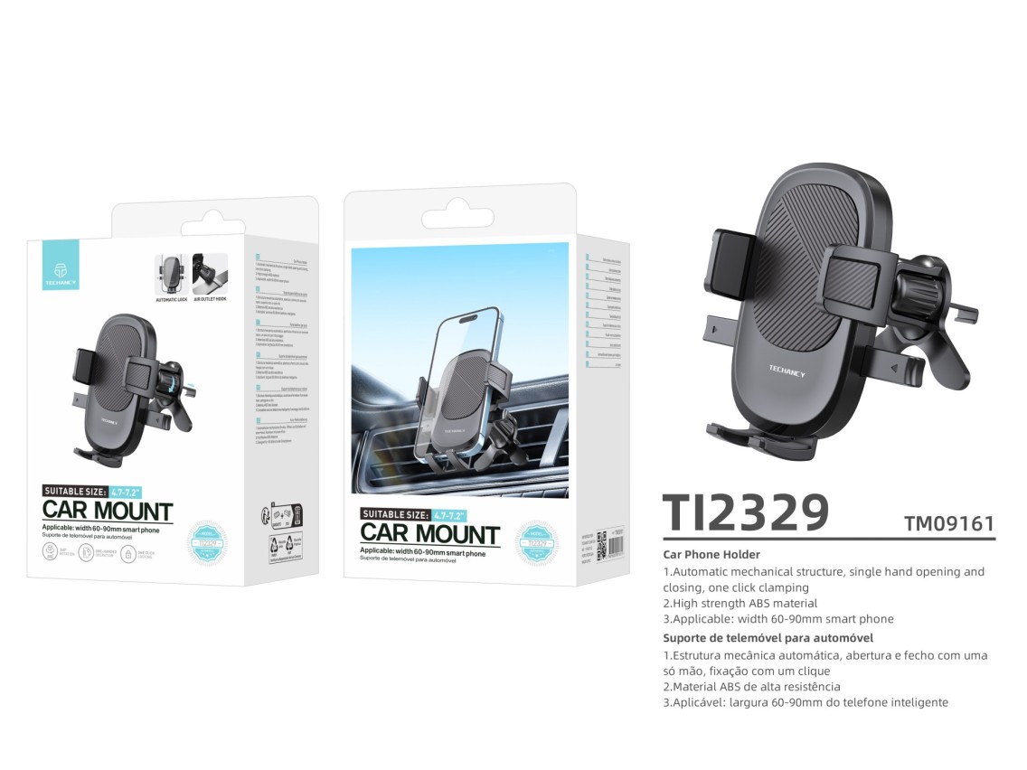 Techancy Ti2329 Car Phone Holder Black, Air Vent Mount, 4.7-7.2 Inch Phone