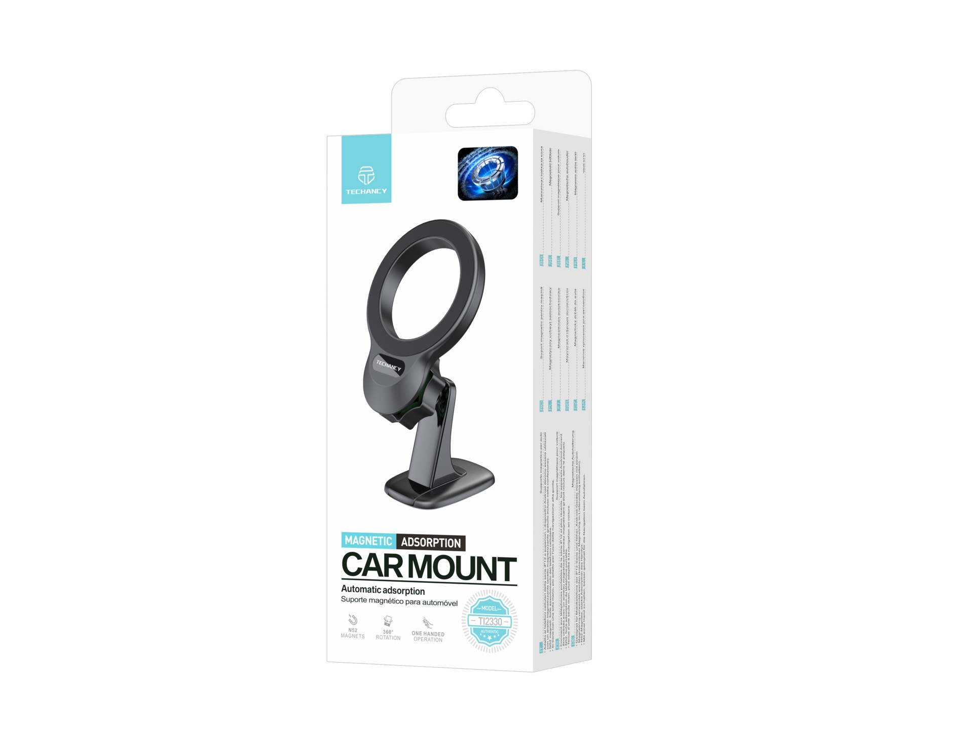 Techancy Suporte Magnético Para Automóvel Preto Ti2330, Compatível Com Iphone 12-16/Tecnologia Magsa