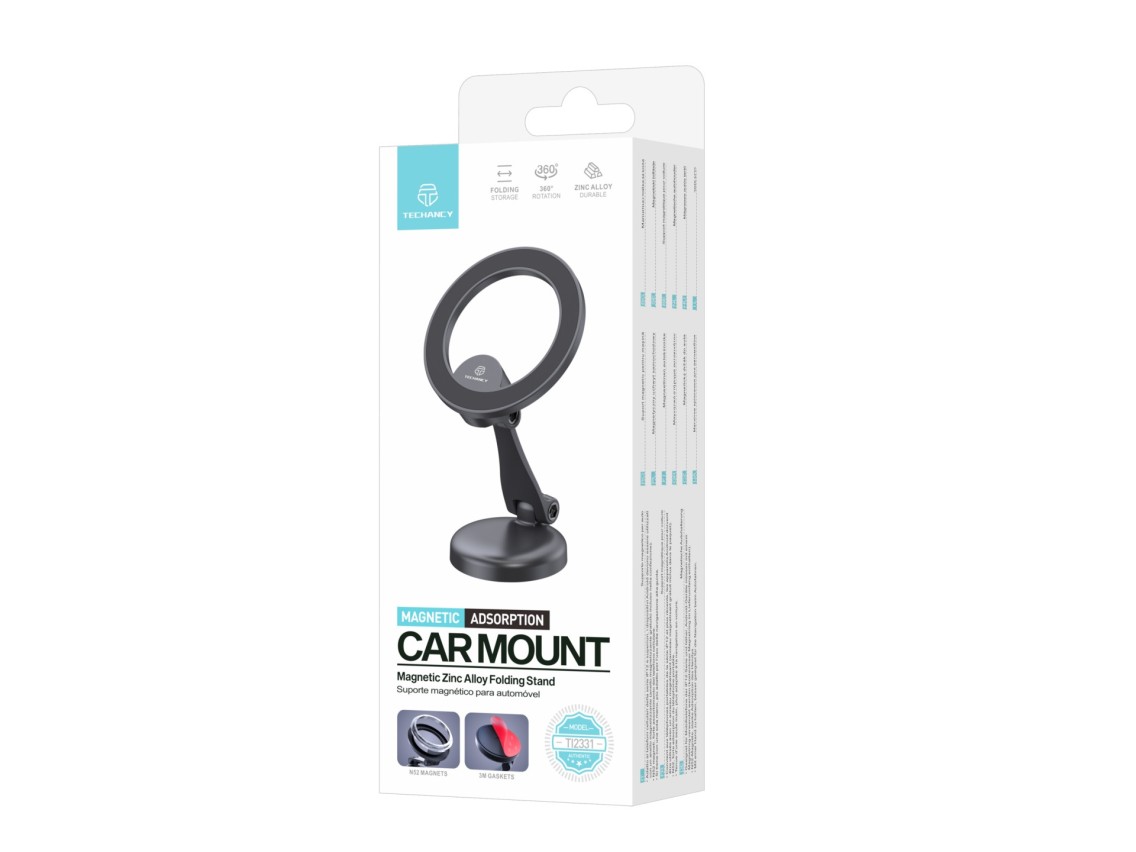 Techancy Magnetic Cell Phone Holder Black Ti2331, Compatible with Magsafe-Iphone 12-16, Foldable Sta