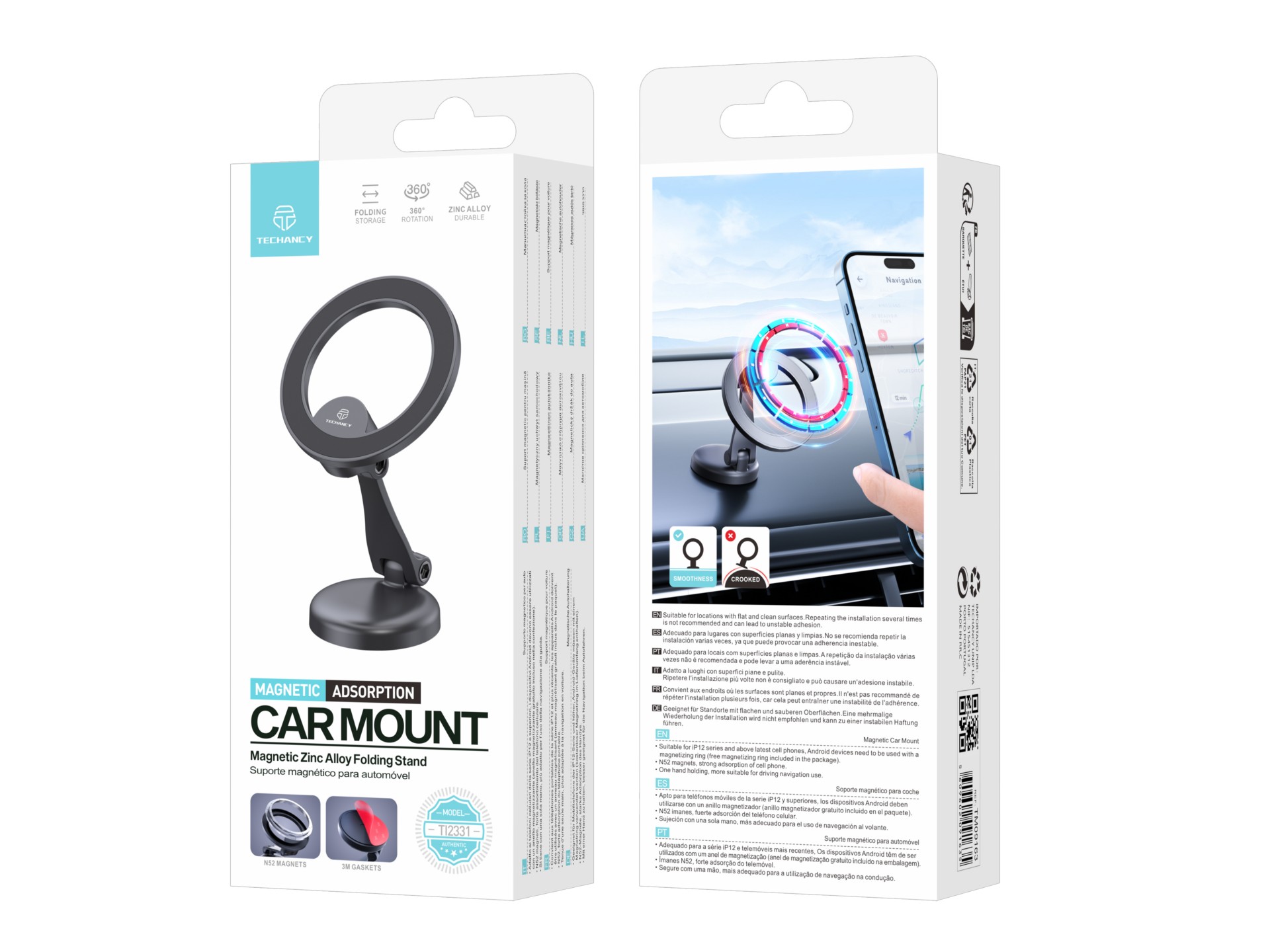 Techancy Suporte Magnético Para Telemóvel Preto Ti2331, Compatível Com Magsafe-Iphone 12-16, Suporte