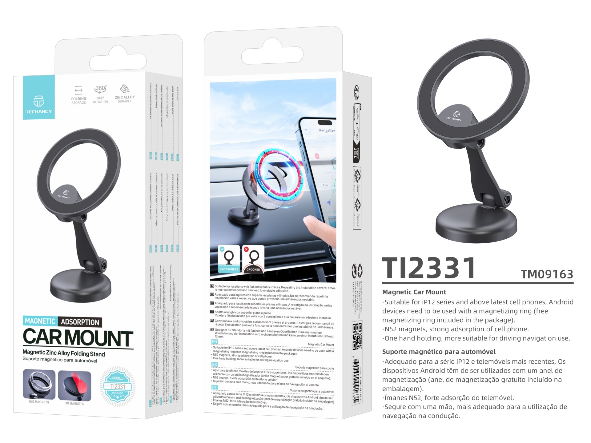 Techancy Suporte Magnético Para Telemóvel Preto Ti2331, Compatível Com Magsafe-Iphone 12-16, Suporte