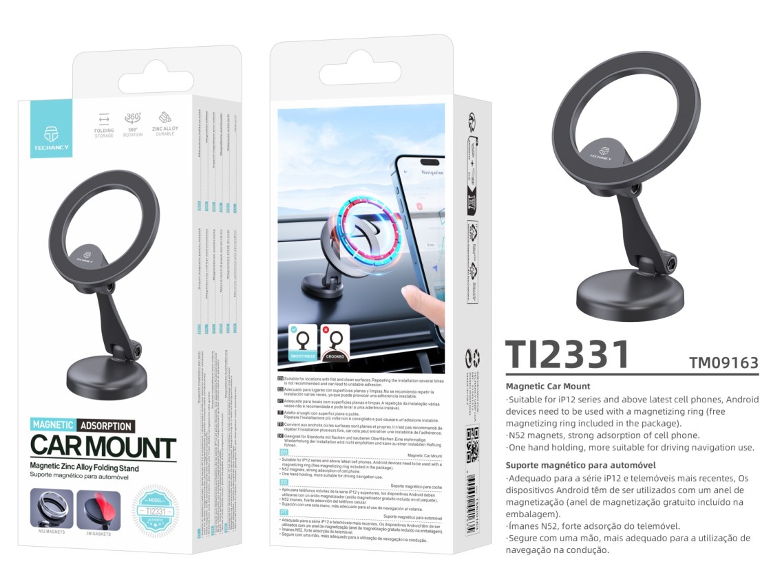 Techancy Magnetic Cell Phone Holder Black Ti2331, Compatible with Magsafe-Iphone 12-16, Foldable Sta