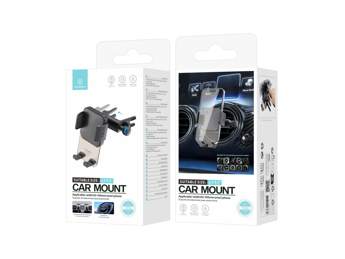 Techancy Suporte para TelemOvel de Saída de Ar Redonda TI2336, Operação com Uma Mão, ABS de Alta Res